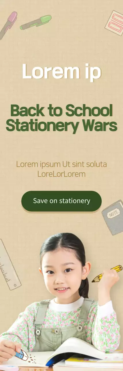 Banner de promoção escolar simples bege