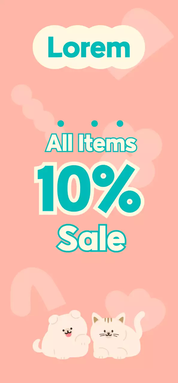 An unmanned pet supply store with cute dog and cat character illustrations in pink and turquoise.