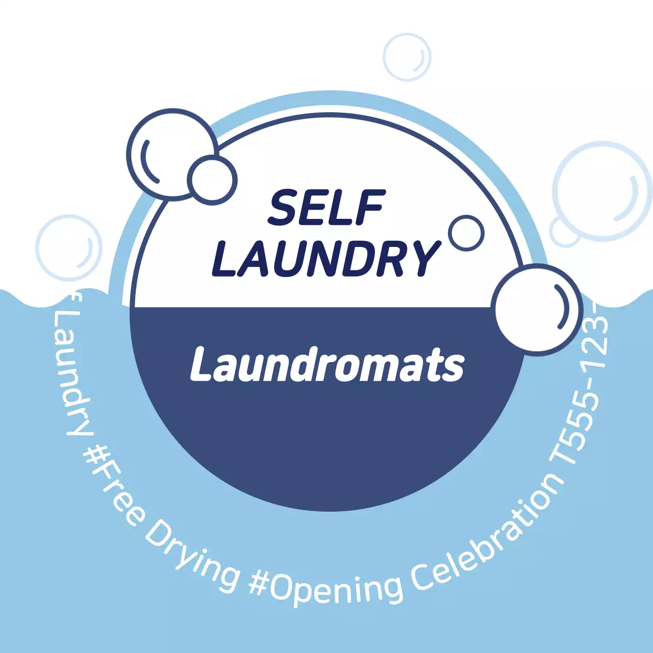 Blue illustration promoting a clean laundromat