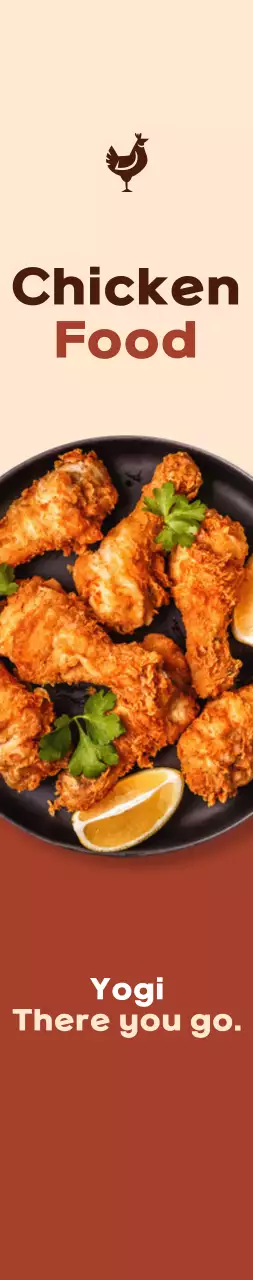 Media promosi ayam dengan latar belakang coklat dan gading