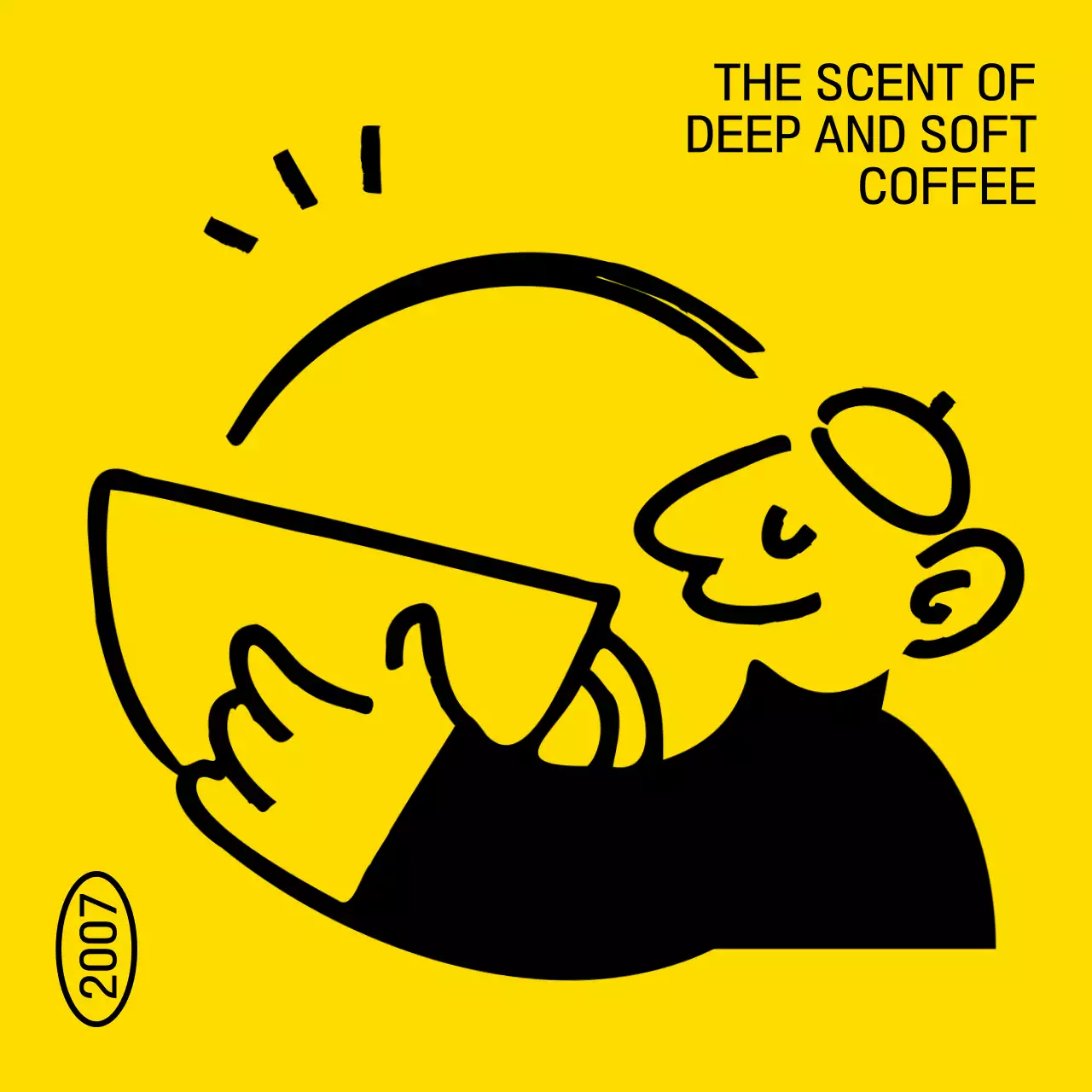 Promote a hip concept cafe with a yellow and black graffiti-style illustration of a person drinking coffee.