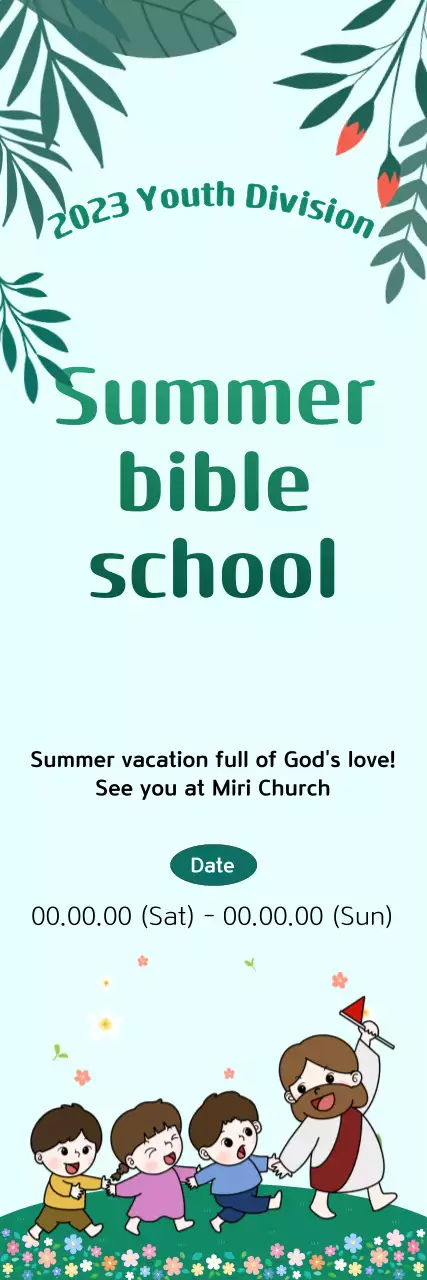 Bible school in a lush green flower garden