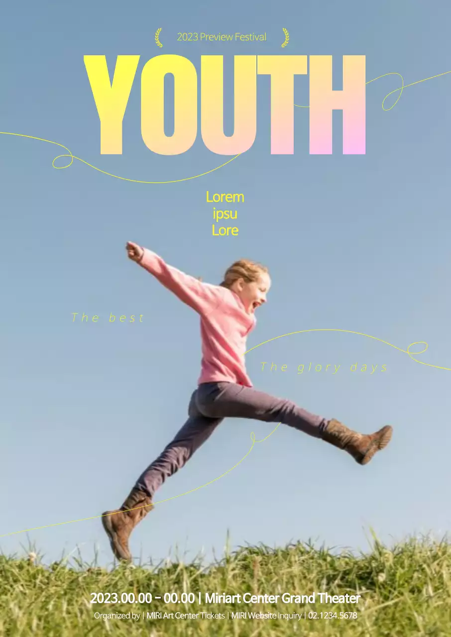 Một vở kịch sân khấu với những đường nét và bố cục phông chữ sống động trên nền trời mùa thu trong trẻo và một bức ảnh trẻ trung.