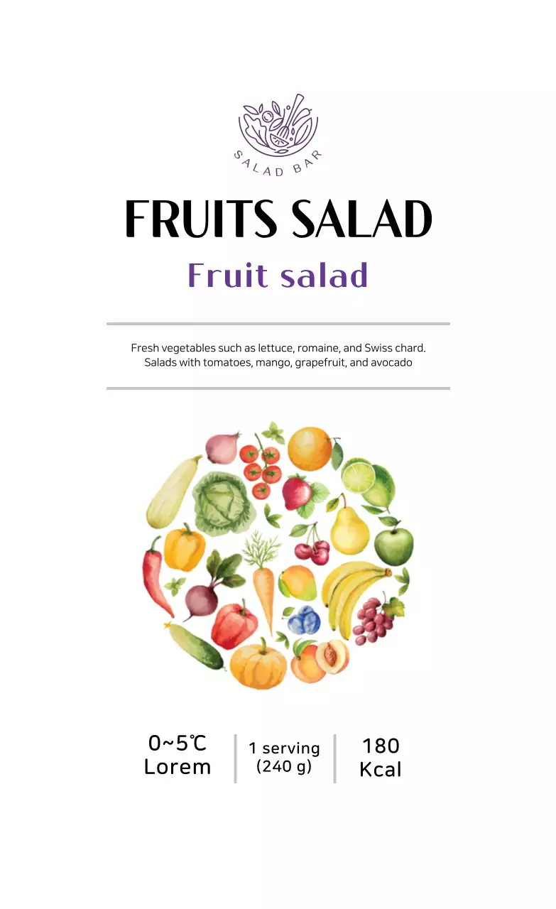 Label makanan salad bergambar ungu