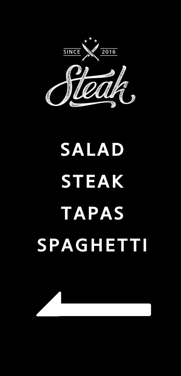 Restaurant banner with a picture of a steak on a black background