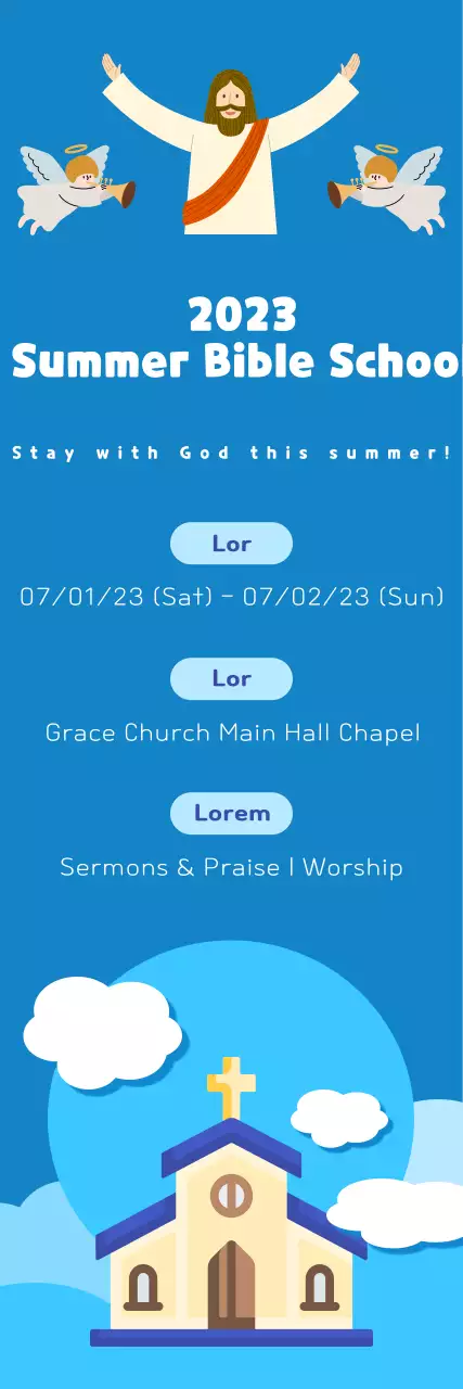 Vacation Bible School with a crisp blue summer sky background