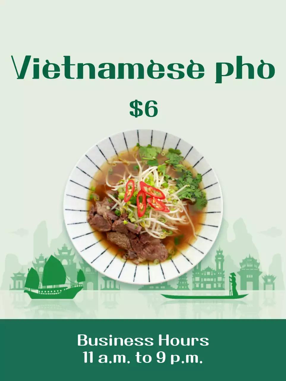 Mempromosikan menu yang bersih dengan gambar bihun dalam warna aksen hijau