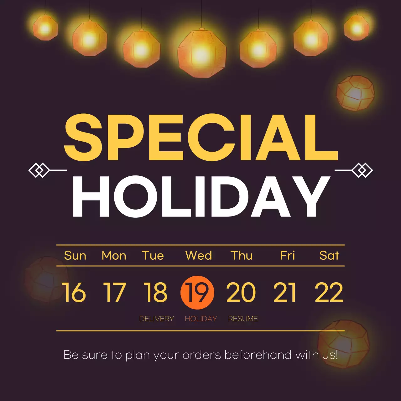 Purple Modern Holiday Announcement Social Media Post