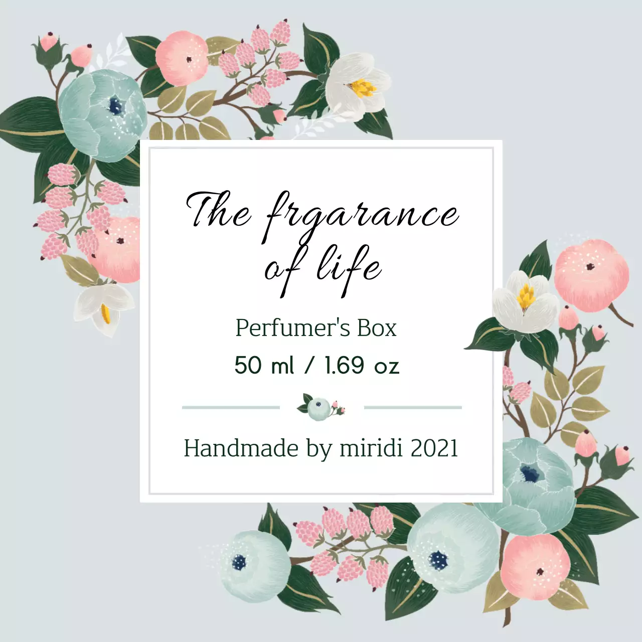 Label parfum vintage dengan ilustrasi biru