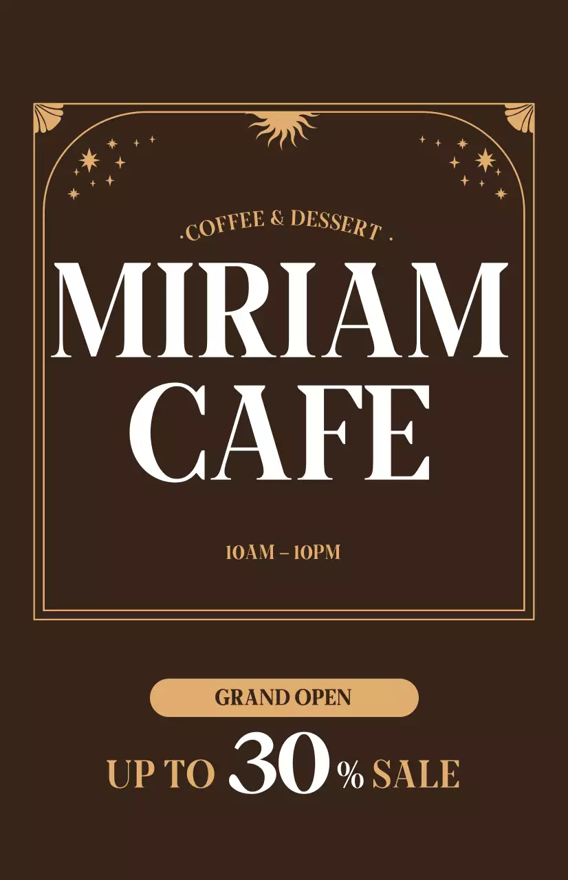 Promote a cafe opening discount with a beige mood on a brown background