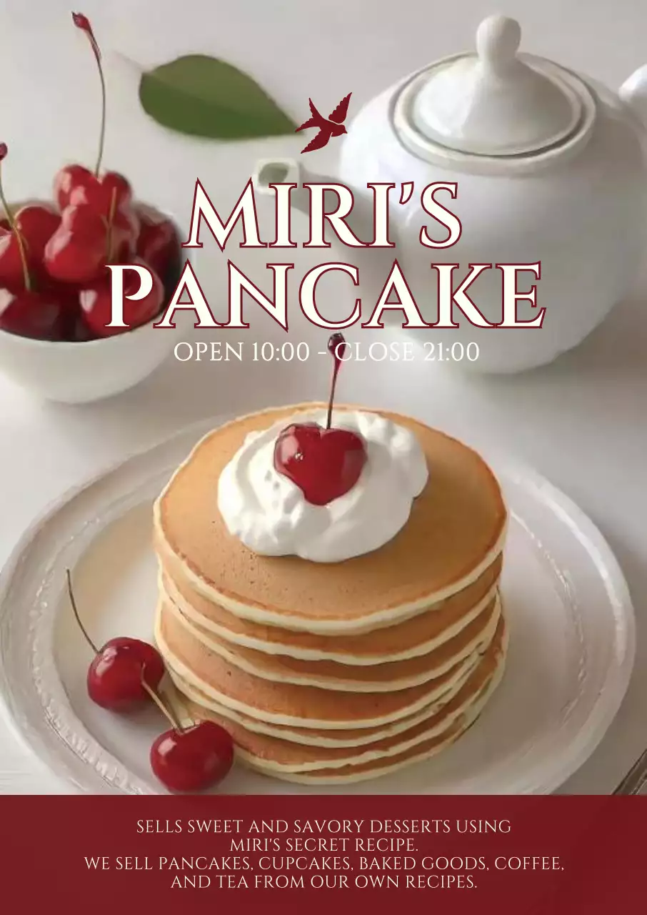 赤とアイボリーのヴィンテージコンセプトのデザート写真があるカフェの宣伝用。