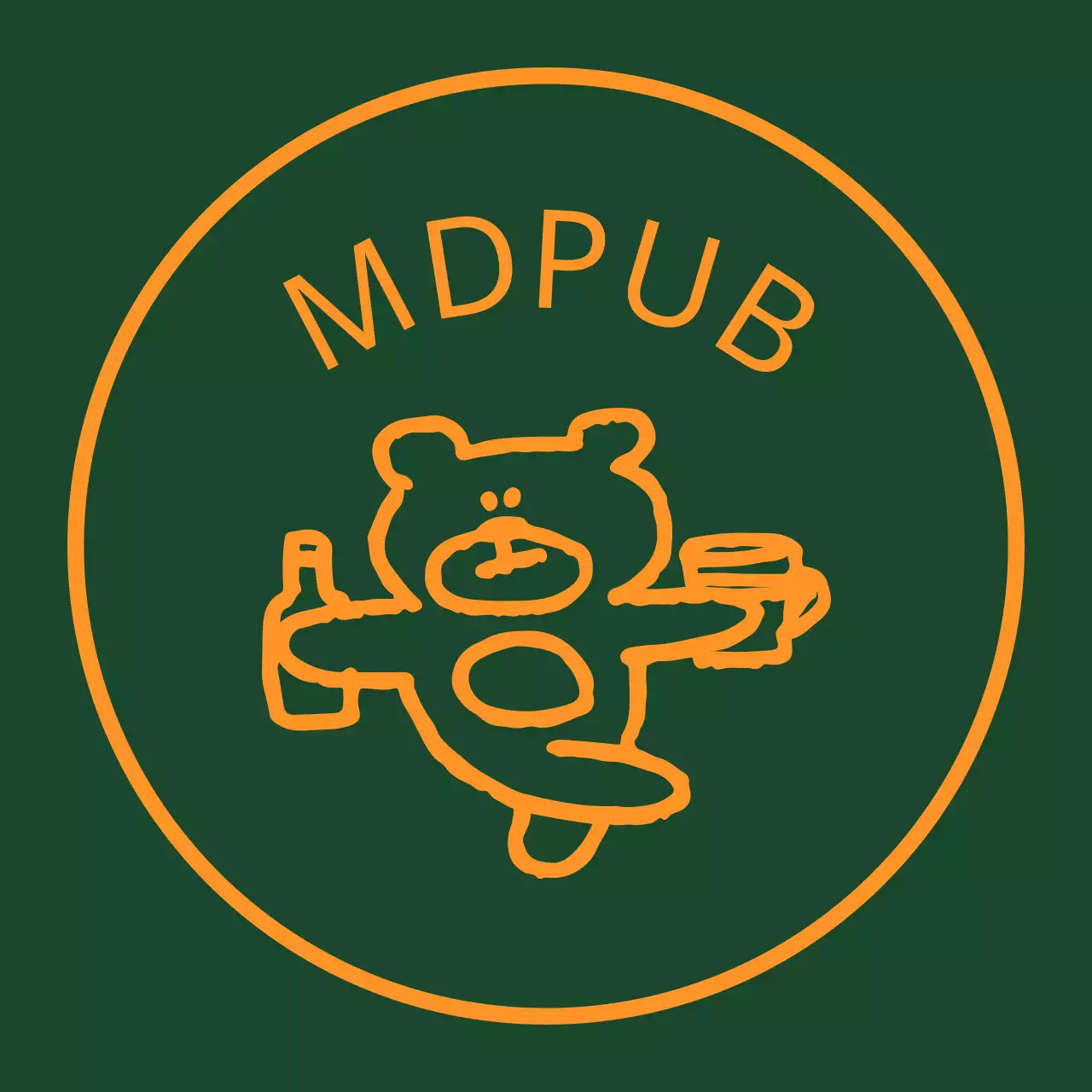 Bunting pub berwarna hijau dengan pinggiran kuning yang menampilkan boneka beruang yang memegang sebotol minuman keras