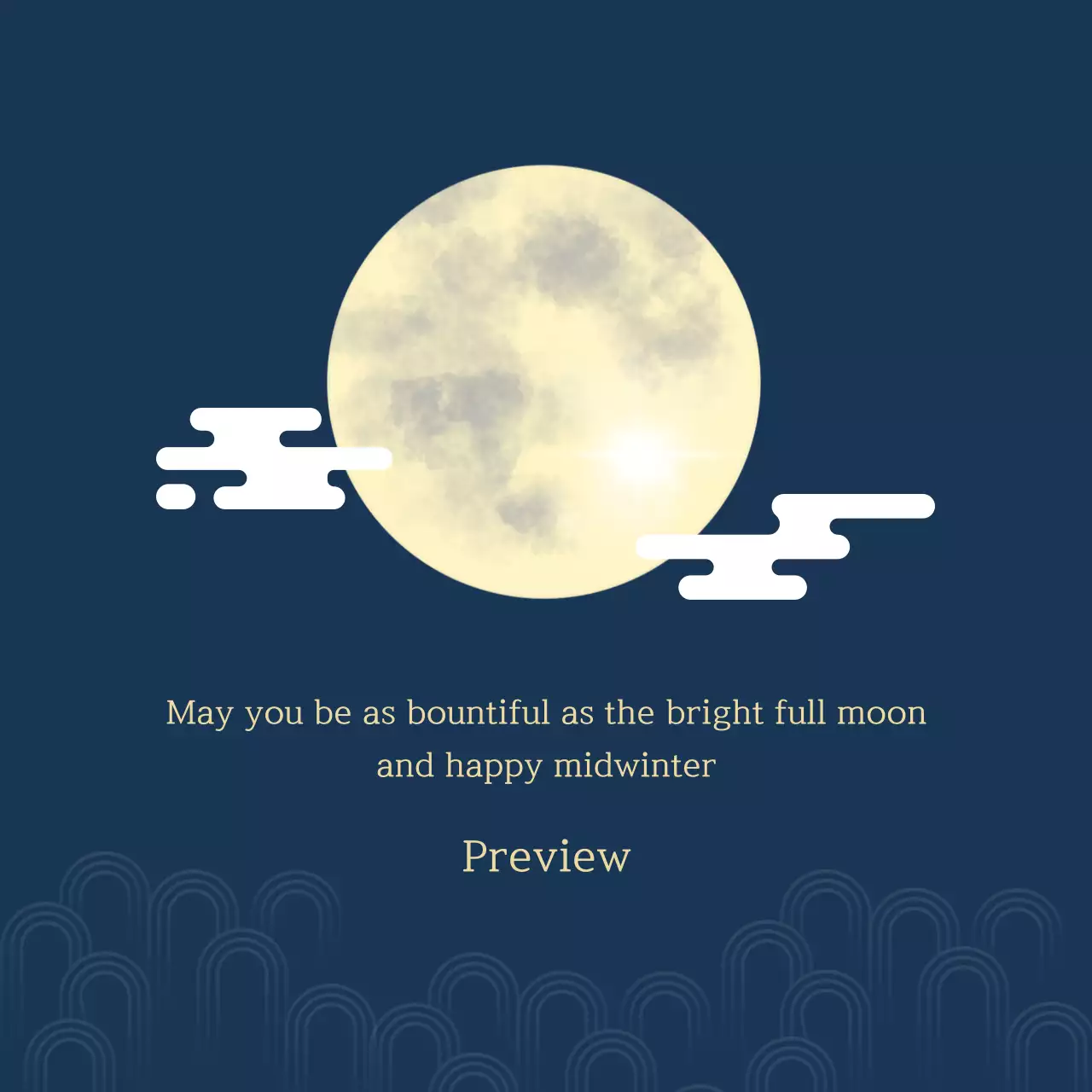 Lời chào Chuseok với trăng tròn màu vàng trên nền xanh êm đềm