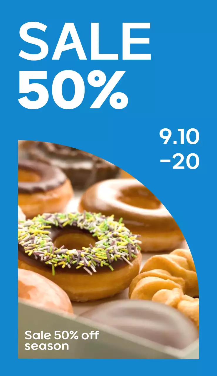 A simple, colorful billboard with text and photos about a donut sale event.