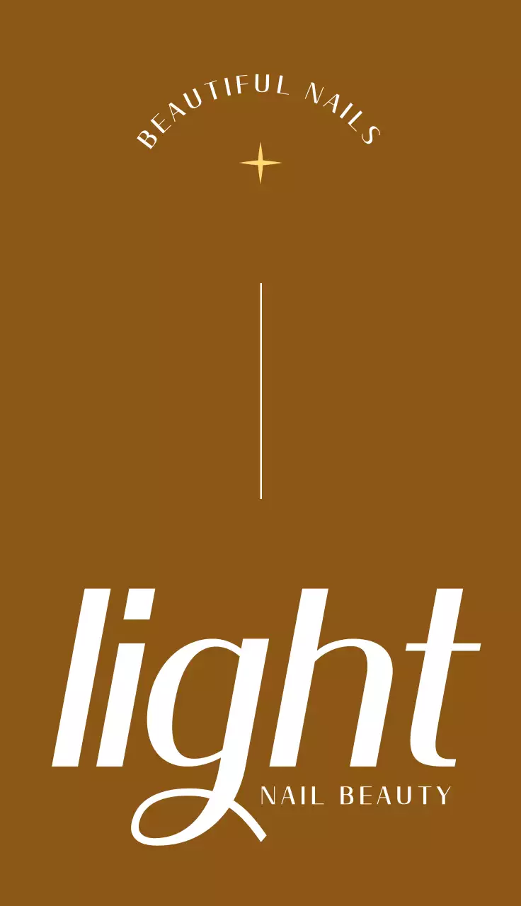 A simple, emotional concept in brown and white with nail art shop hours and location information.