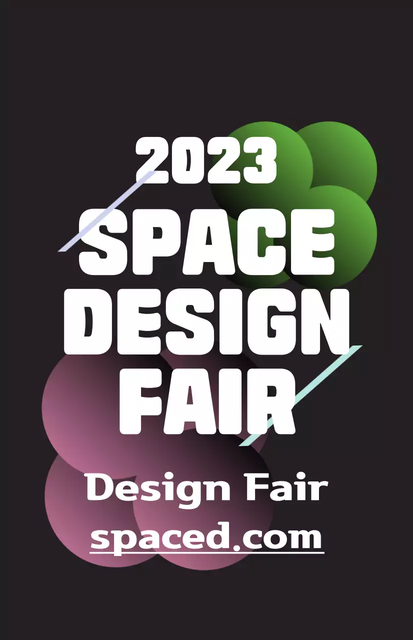 Promote a spatial design fair with colorful illustrations of shapes and text.