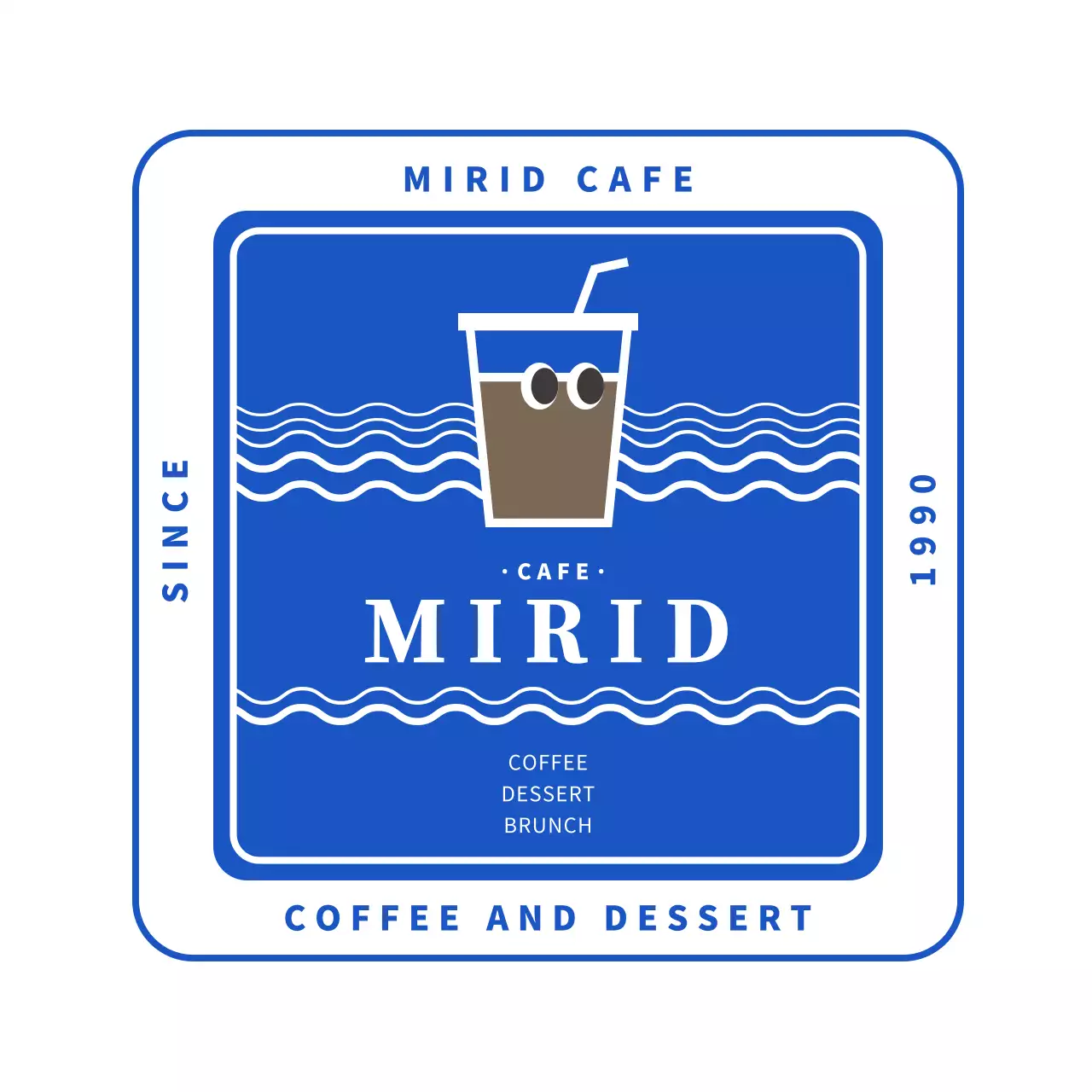 Blue cute coffee illustration cafe logo coaster for cafe