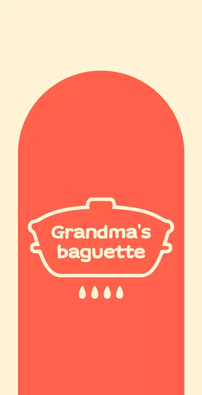 Grandma's baguette shop balsa with an arched red shape on an ivory background