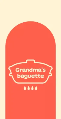 Grandma's baguette shop balsa with an arched red shape on an ivory background