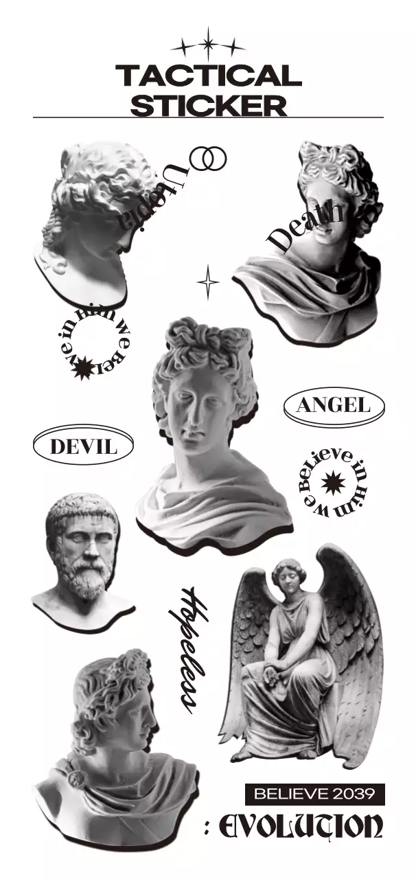 Clean black and gray gargoyles and calligraphy hip-hop concept