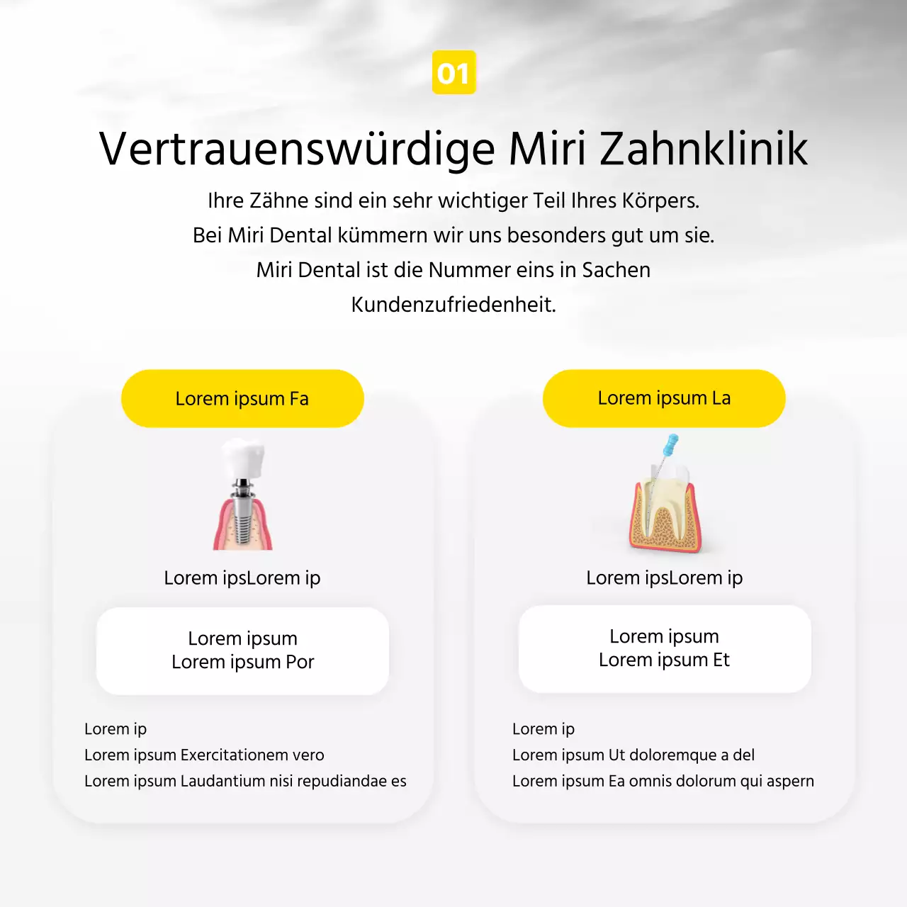 Werbung für eine moderne Zahnarztpraxis in Gelb und Grau