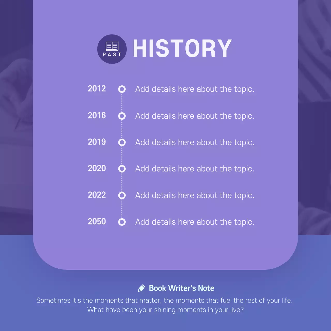 Booktalk concert card in blue and purpleNews design