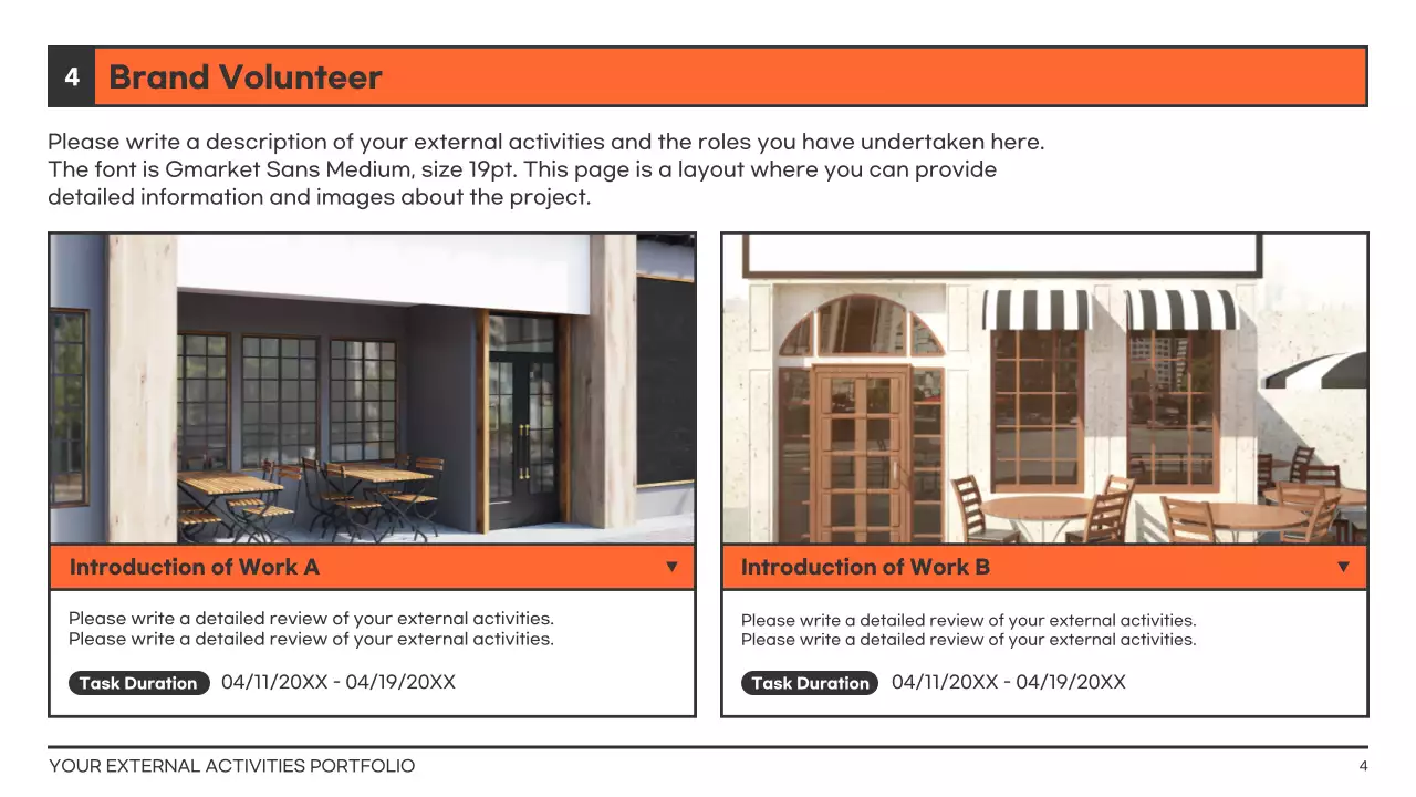 Orange Modern Activity Portfolio Resume Presentation