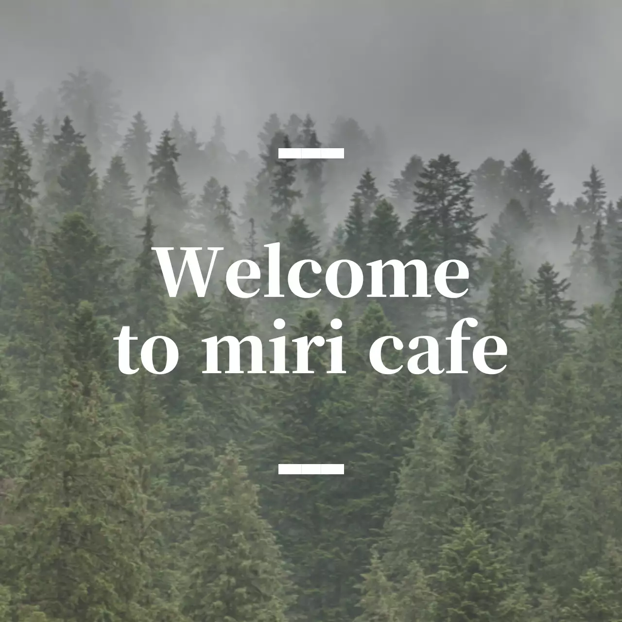 English-language cafe balsa with a sentimental greeting card with a forest photo in the background