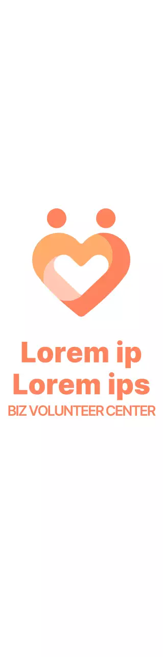 Gaya logo simbol berbentuk hati yang sederhana dengan warna oranye dan kuning cerah untuk penjangkauan dan promosi pusat relawan