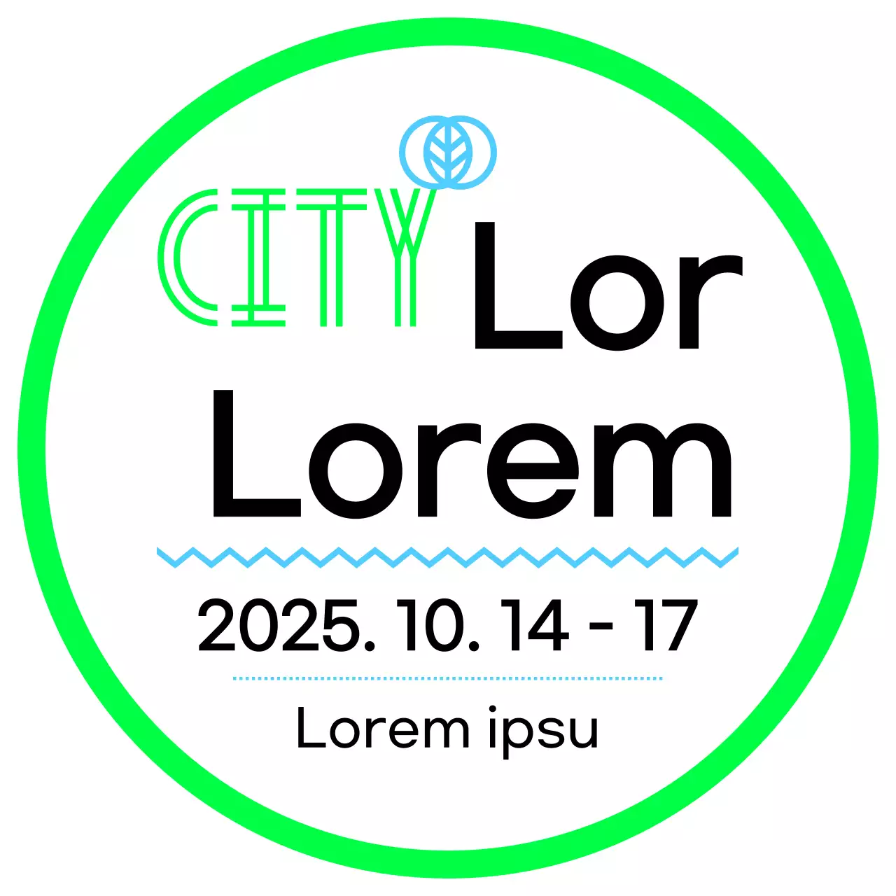 A promotional sign with a green sky and black flea market announcement and several illustrations of shapes.