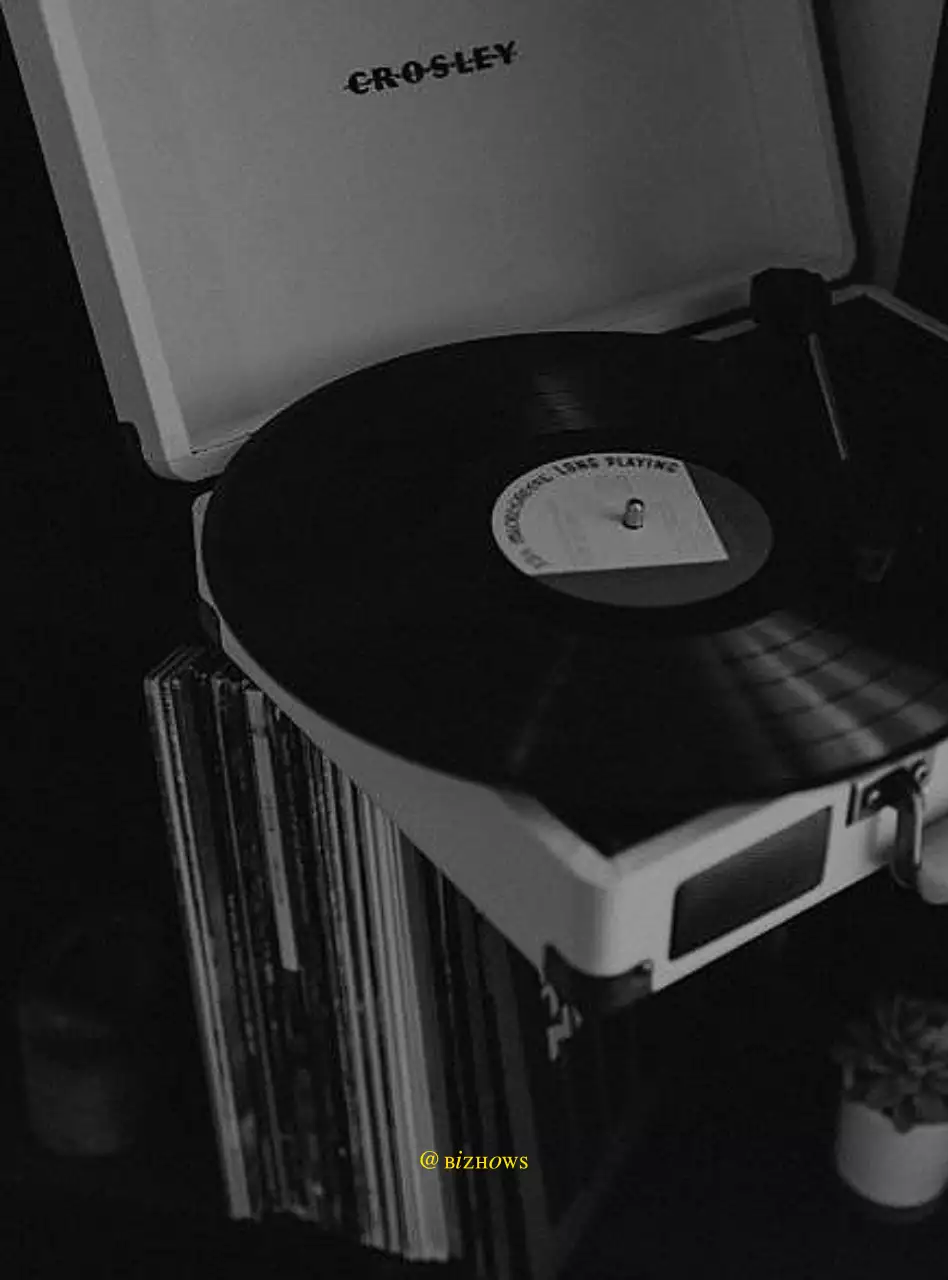 Sentimental record player black and white photo concept merchandise