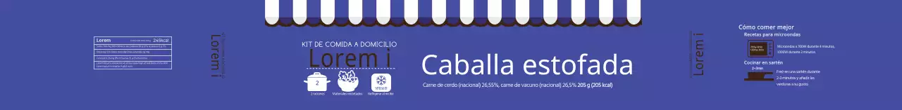 Etiqueta azul de caballa ilustrada