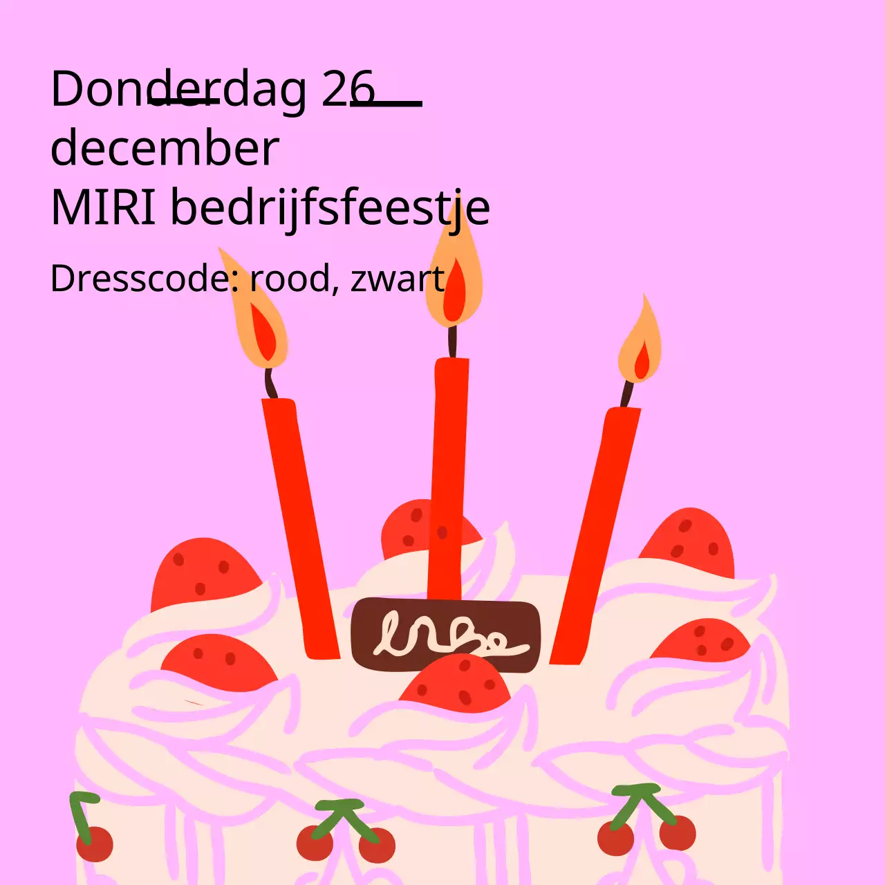 Een bericht over een kitscherig nieuwjaarsfeest in roze en rood