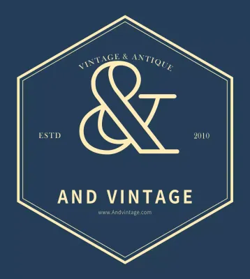 Tanda logo toko vintage sederhana dengan warna biru tua
