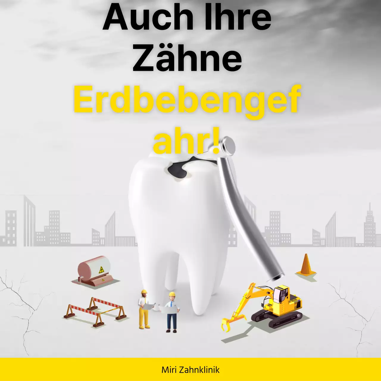 Werbung für eine moderne Zahnarztpraxis in Gelb und Grau