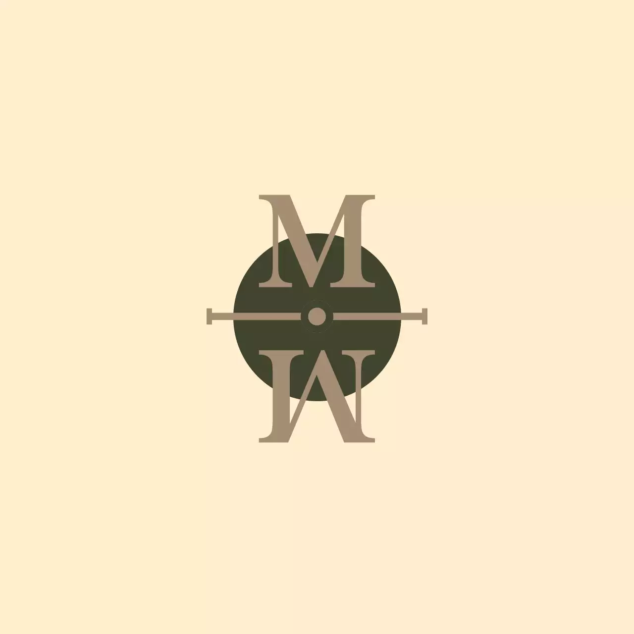 Artigos de merchandising para empresas com um logótipo com um círculo e iniciais em bege e verde.