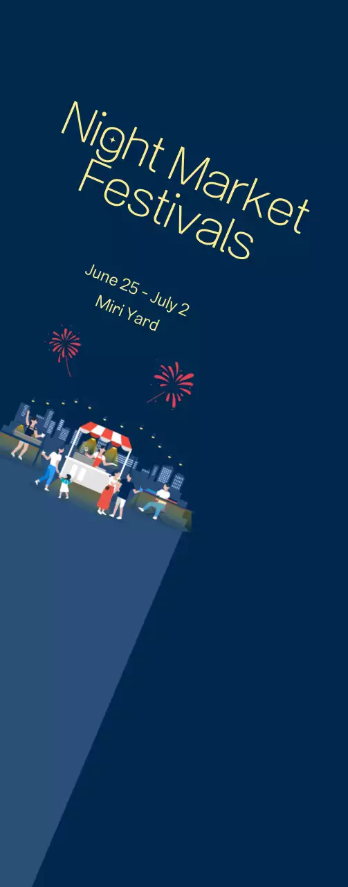Night market festival promotion with fireworks on a navy blue background Medium