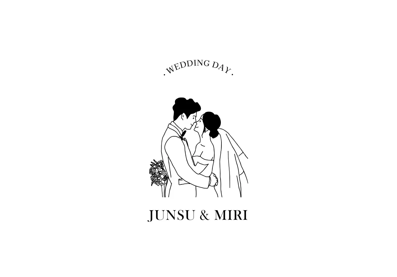 Classic-looking envelopes with bride and groom illustrations and wedding-related text