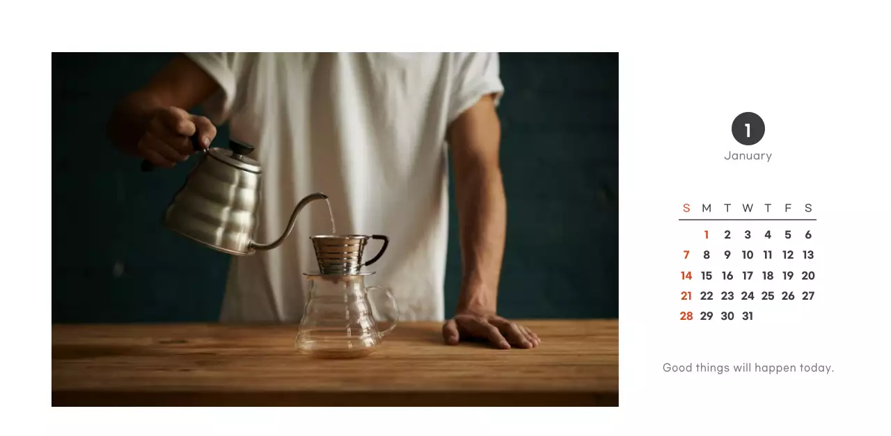 Simple, modern style cafe calendar