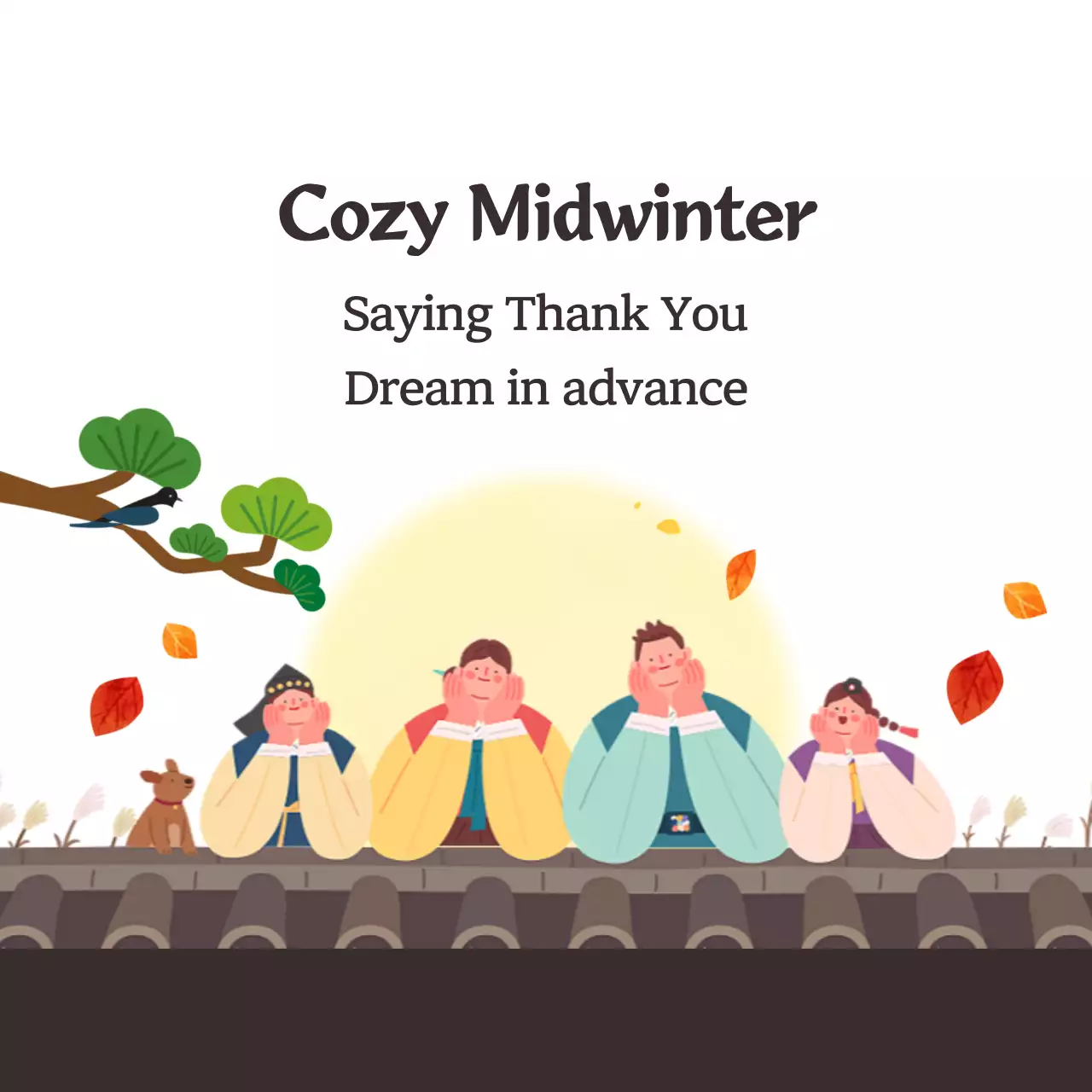 Lễ Chuseok với trăng tròn màu vàng và gia đình mặc hanbok