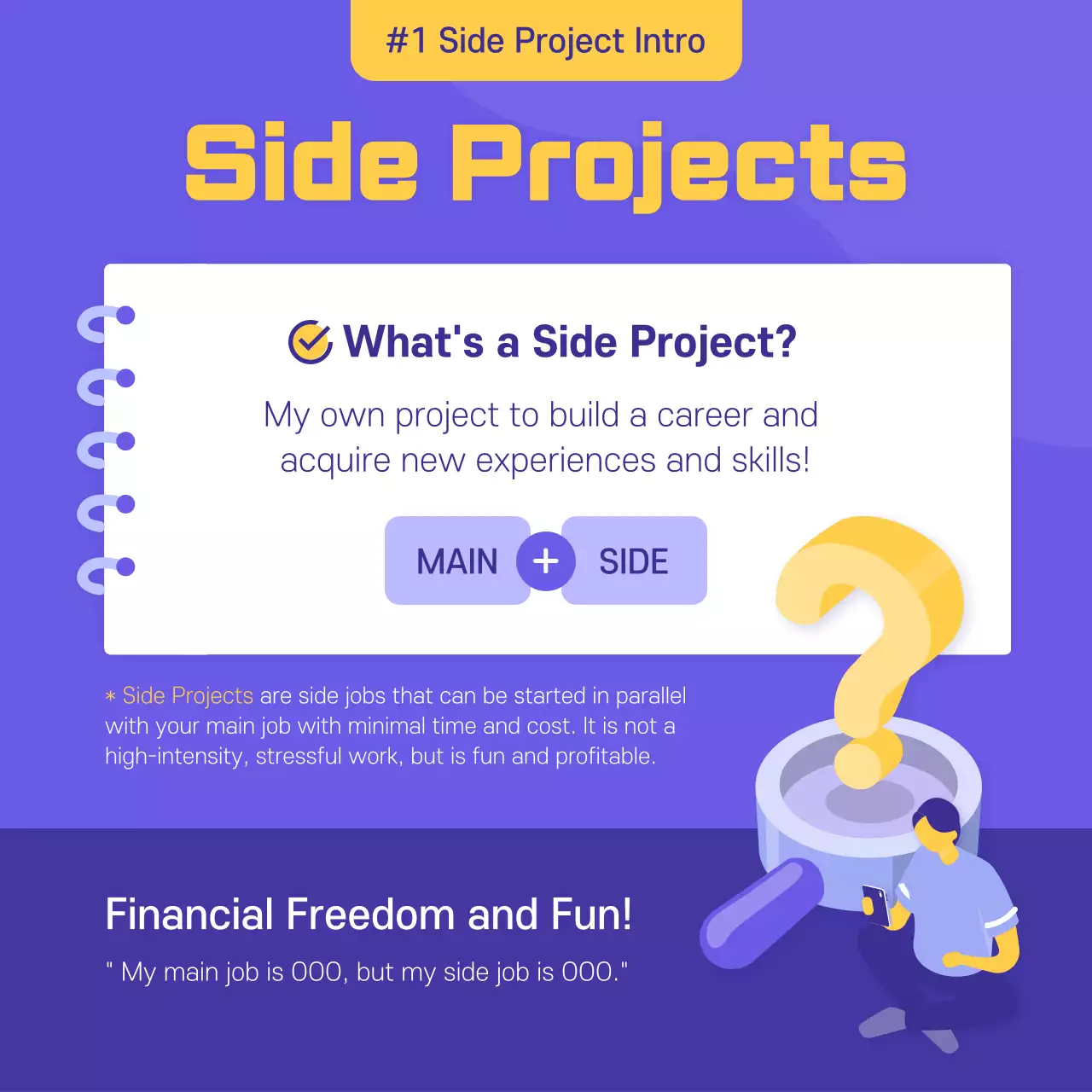 purple yellow illustration personal development side project cardnews