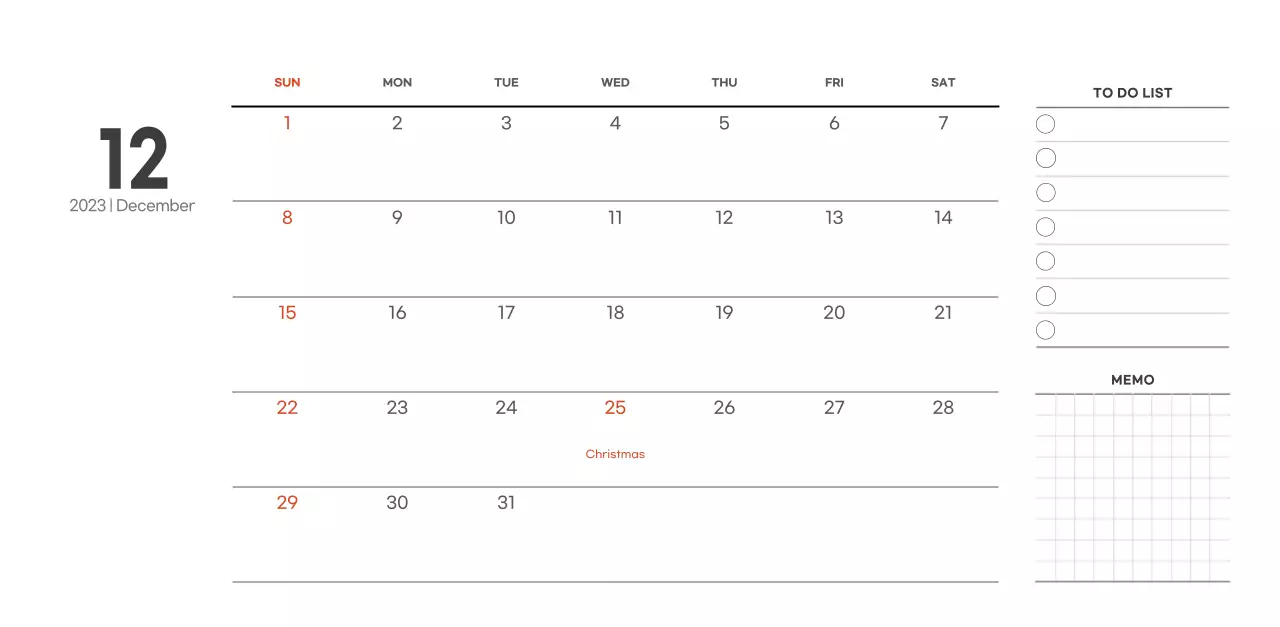 Simple, modern style cafe calendar