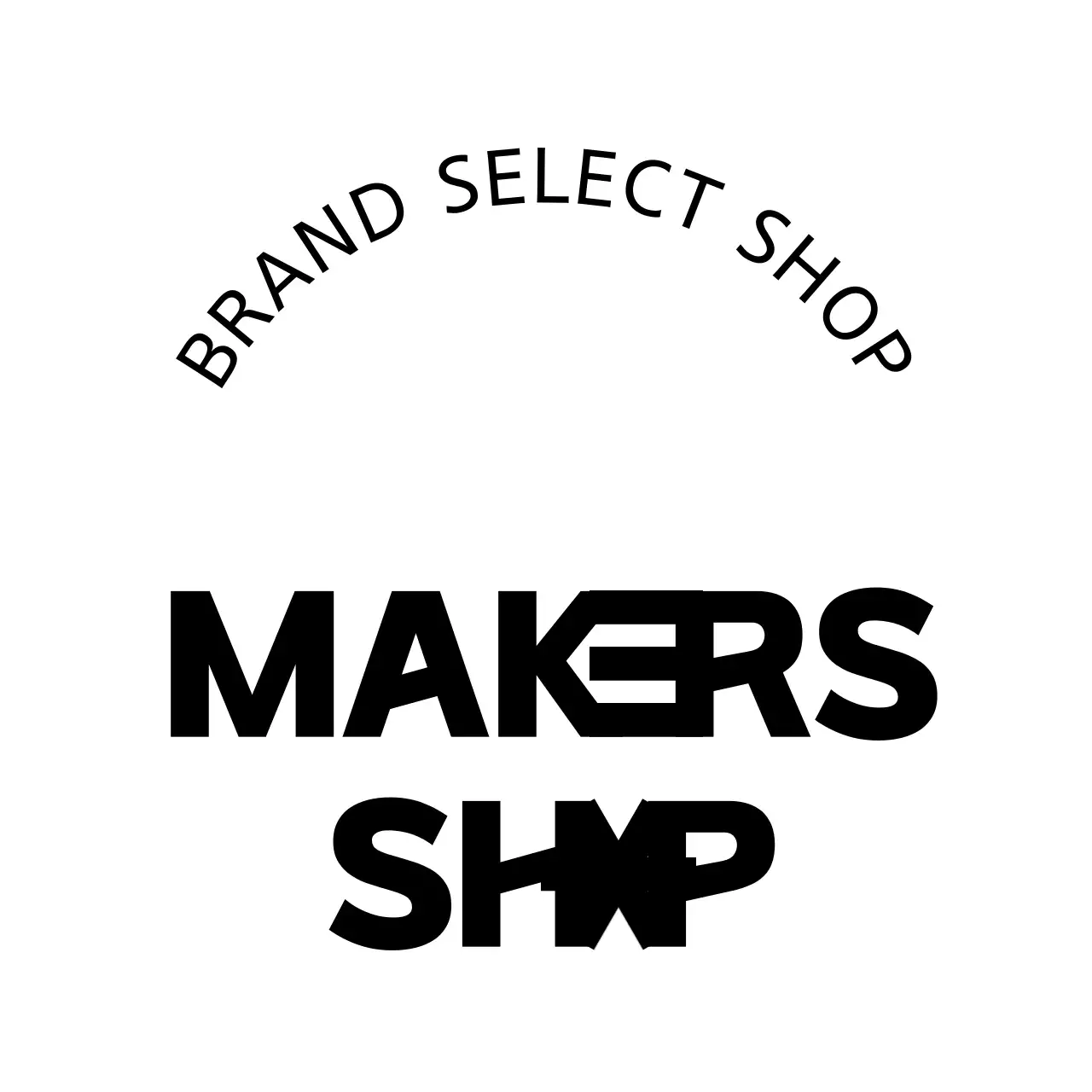 A simple storefront sign with black editorial shop text and shapes.