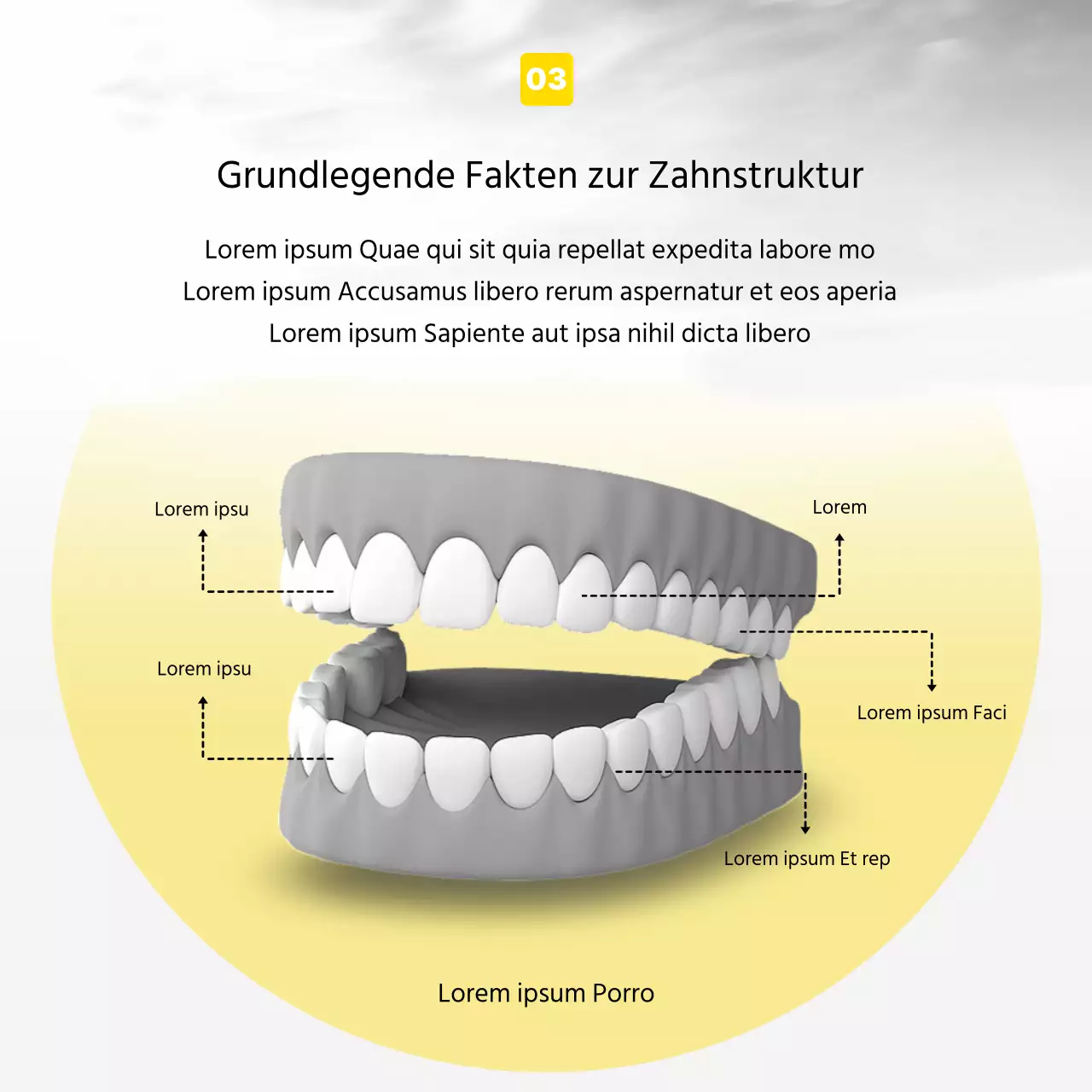 Werbung für eine moderne Zahnarztpraxis in Gelb und Grau