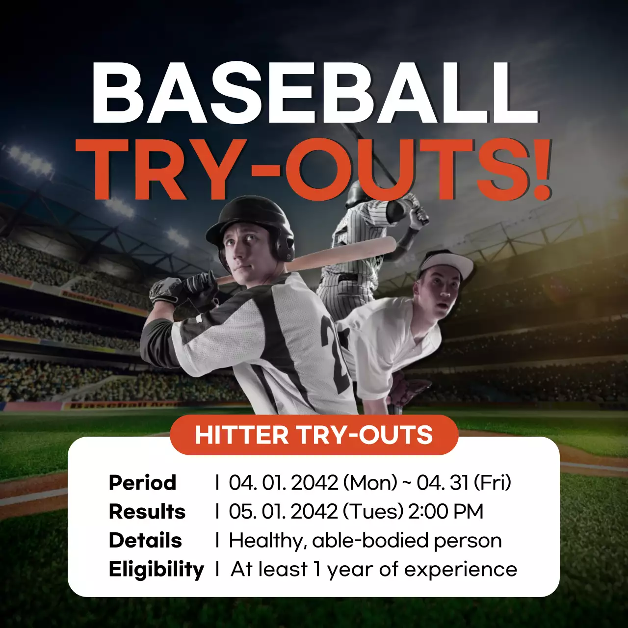 Orange Modern Baseball Announcement Social Media Post