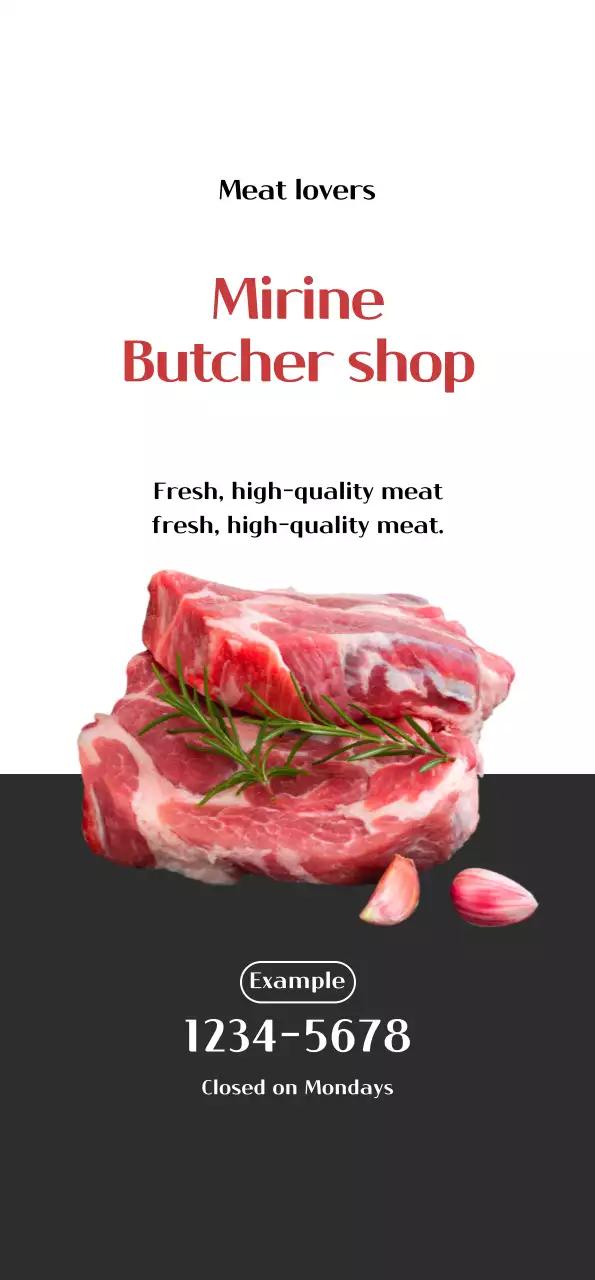 Promote a butcher shop with a clean white and gray look