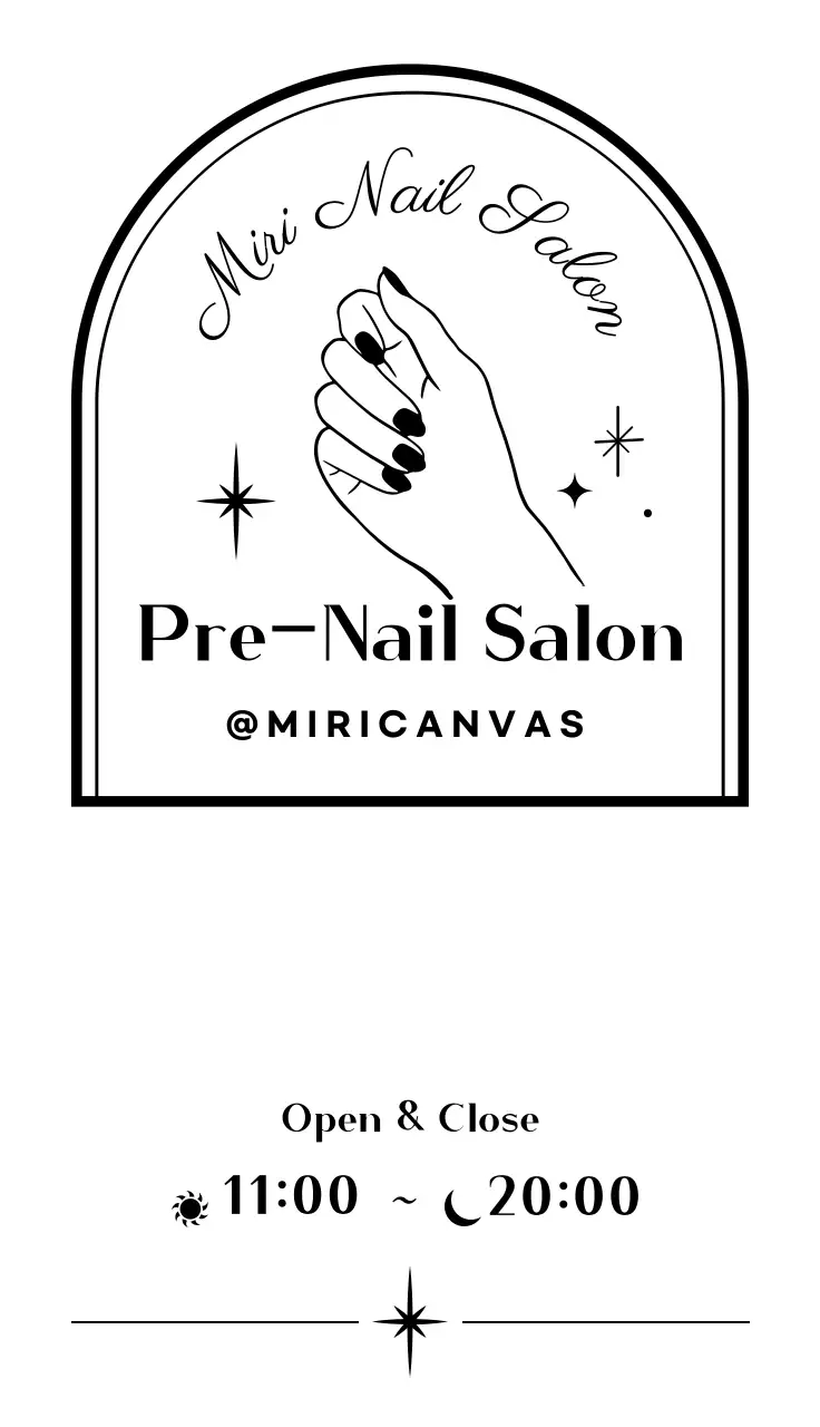 Salon kuku ilustrasi tangan yang rapi dalam warna putih dan hitam