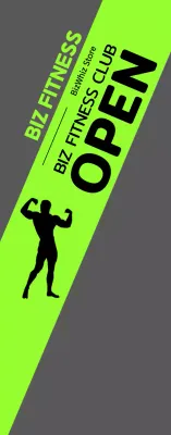 Spanduk angin terbuka klub kesehatan dengan siluet pria dengan dasar neon