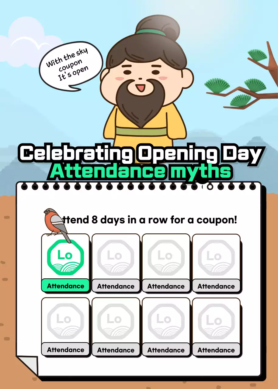 Dangun Grandpa character's attendance event with blue sky blue background