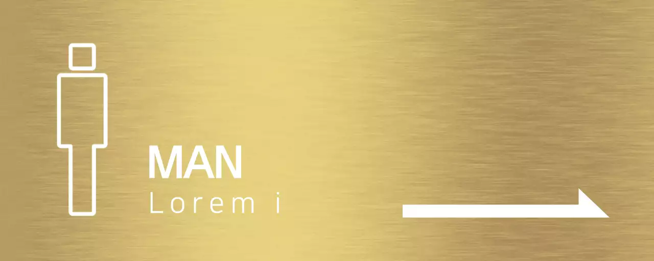 Restroom instructions with a white human pictogram and arrow